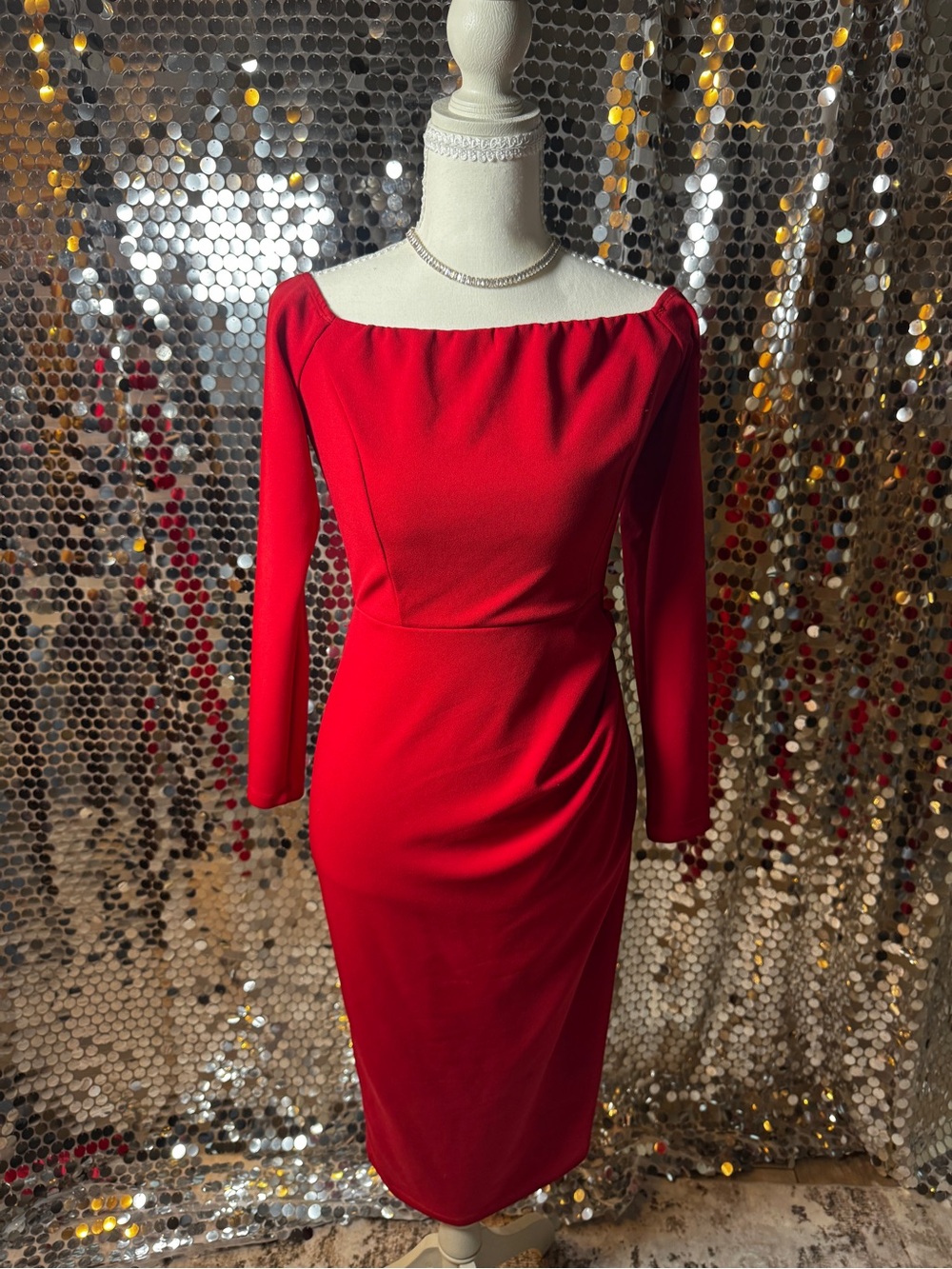 Windsor Red Long-Sleeve Sheath Dress